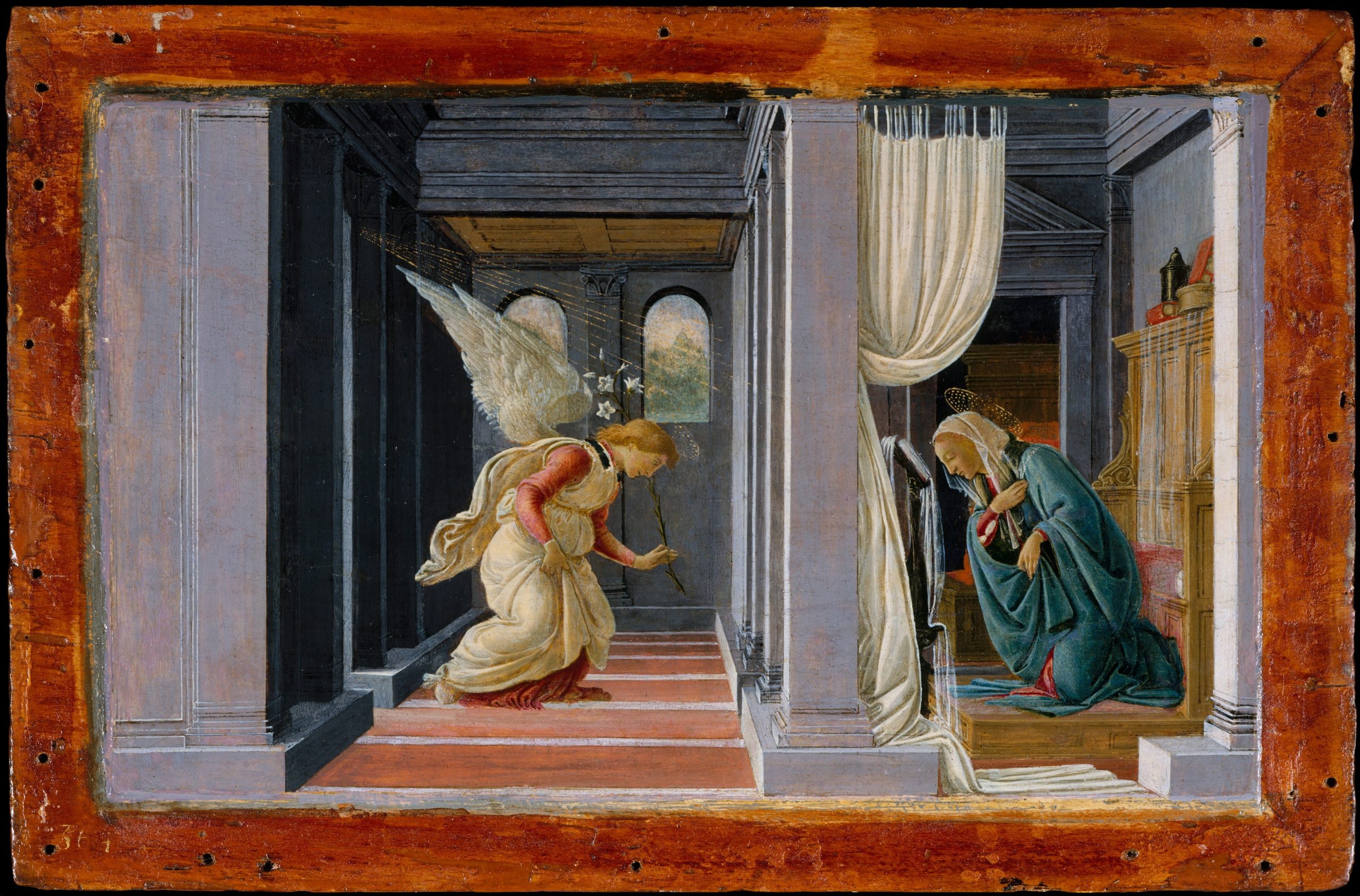A painting of the angel Gabriel announcing to Mary that she will be the mother of God.